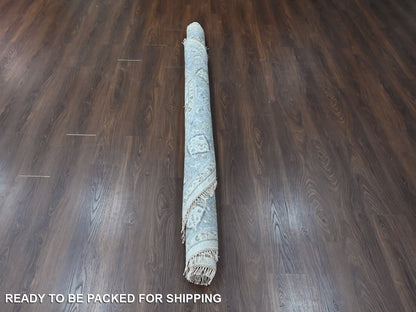 Grey 7'10" x 7'10" Oushak And Peshawar Hand knotted Wool Rug - Sku: O010408