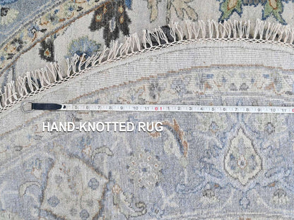 Grey 7'10" x 7'10" Oushak And Peshawar Hand knotted Wool Rug - Sku: O010408