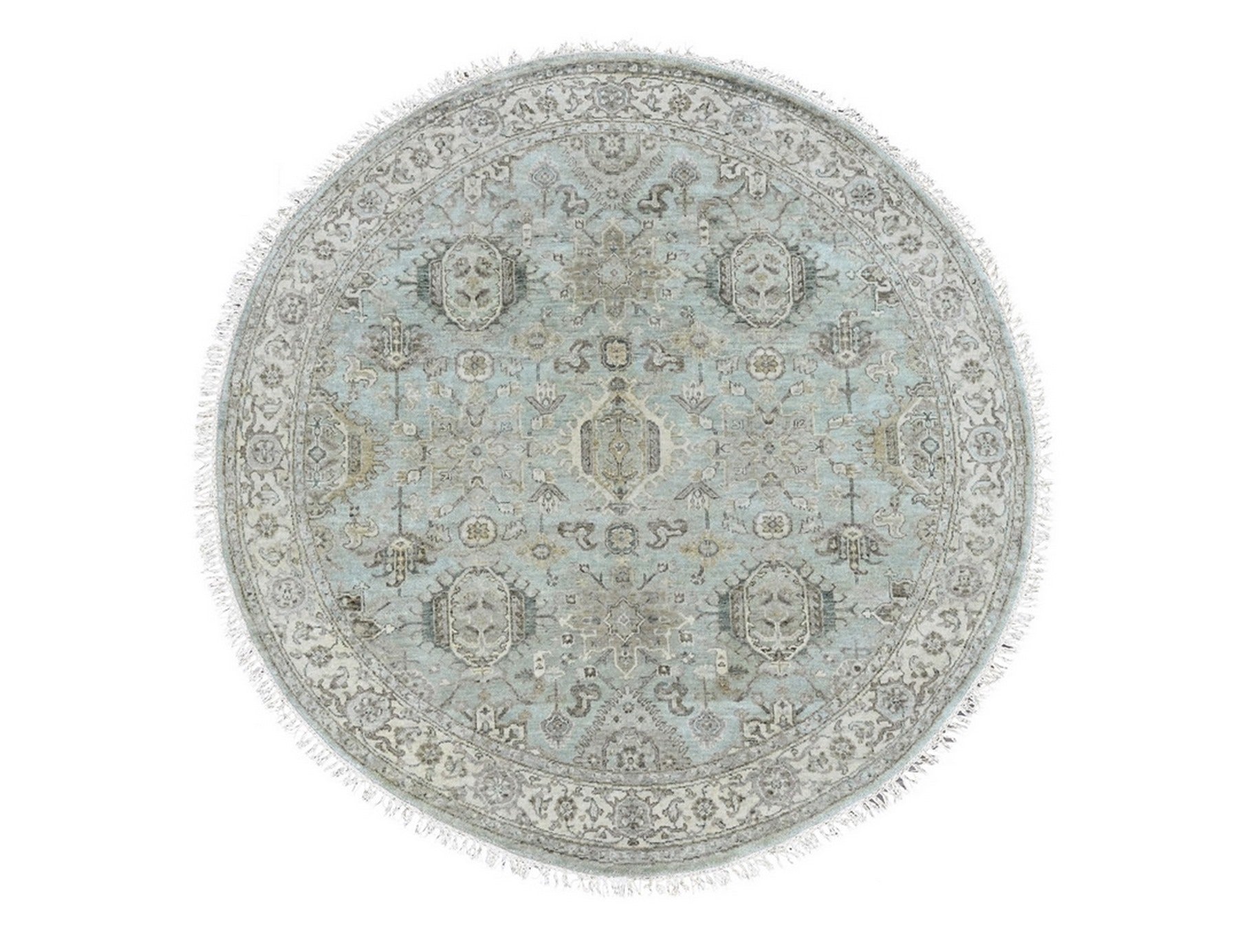 Green 5'9" x 5'10" Heriz Hand knotted Wool Rug - Sku: O010409