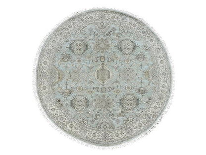 Green 5'9" x 5'10" Heriz Hand knotted Wool Rug - Sku: O010409