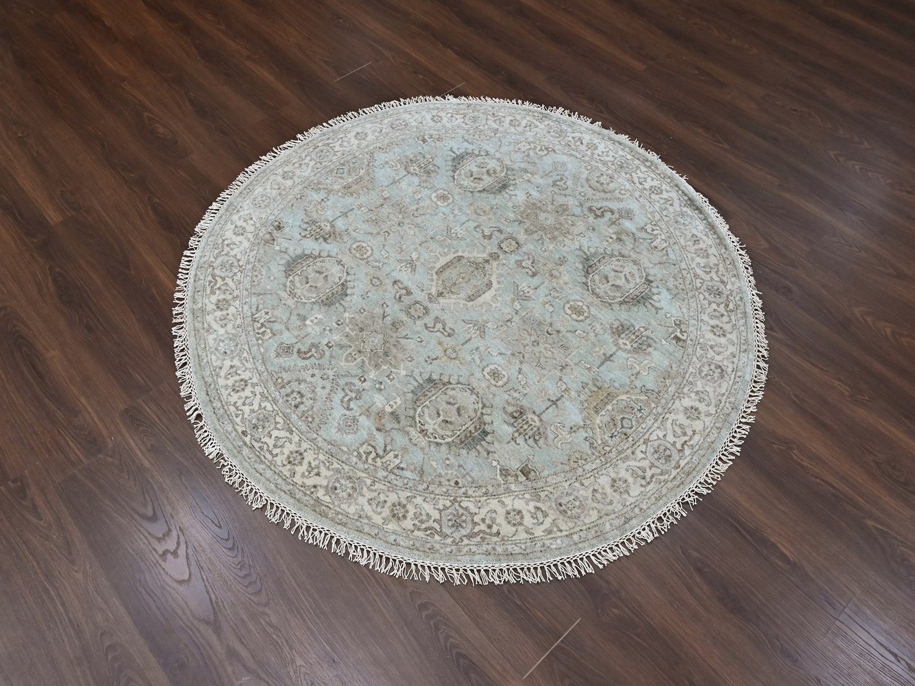 Green 5'9" x 5'10" Heriz Hand knotted Wool Rug - Sku: O010409