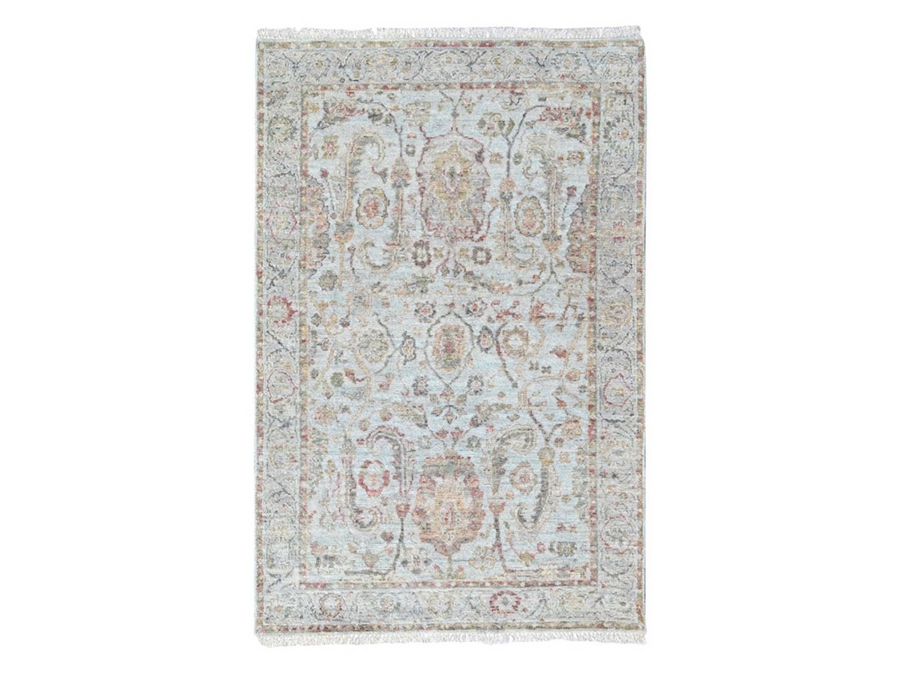 Grey 3'1" x 4'11" Oushak And Peshawar Hand knotted Wool Rug - Sku: O010415
