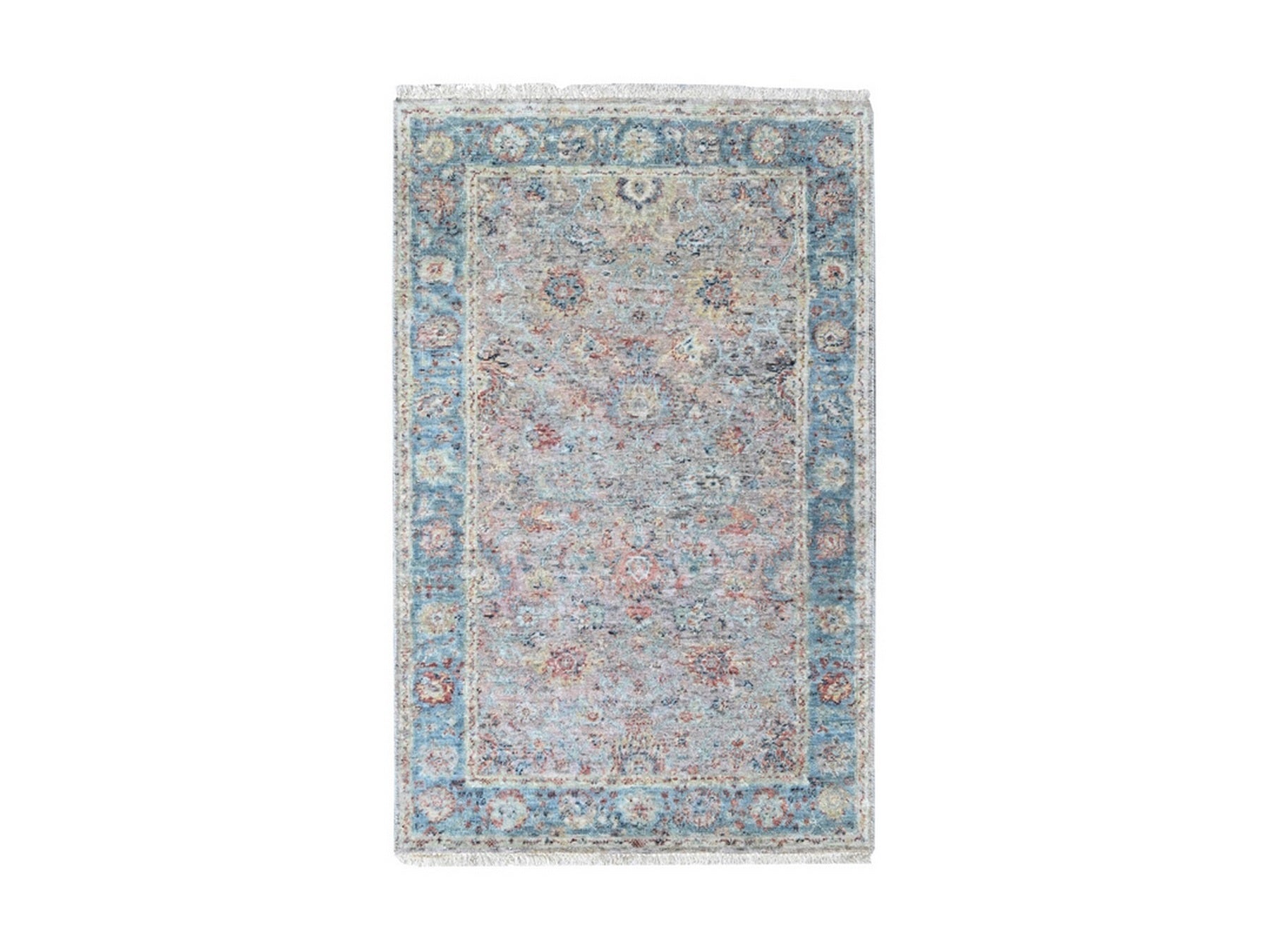 Mahal Oushak hand-knotted wool rug in Pink & Light Blue, 3' x 4'10" — SKU O010418