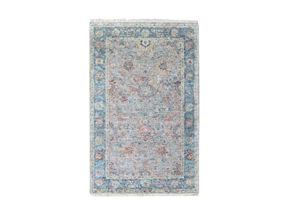 Mahal Oushak hand-knotted wool rug in Pink & Light Blue, 3' x 4'10" — SKU O010418