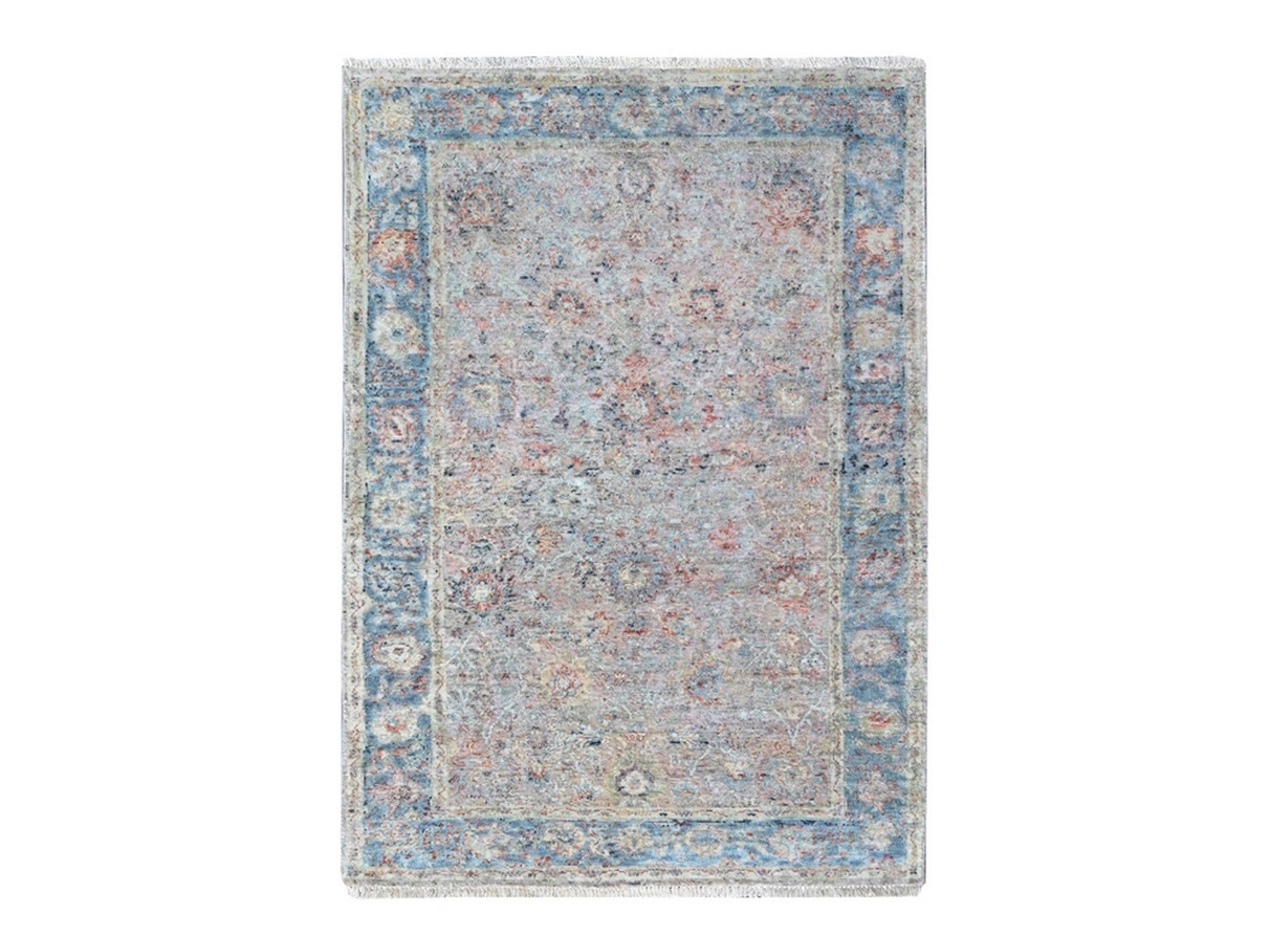 Pink 3'11" x 5'11" Oushak And Peshawar Hand knotted Silk Rug - Sku: O010419