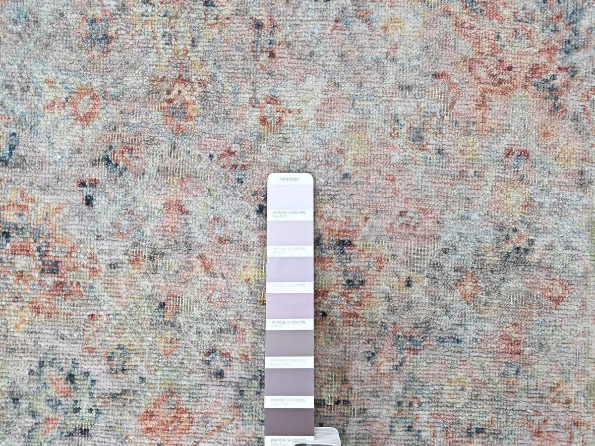 Mahal Oushak hand-knotted silk rug in Pink & Light Blue, 3'11" x 5'11" — SKU O010419 (view 4)