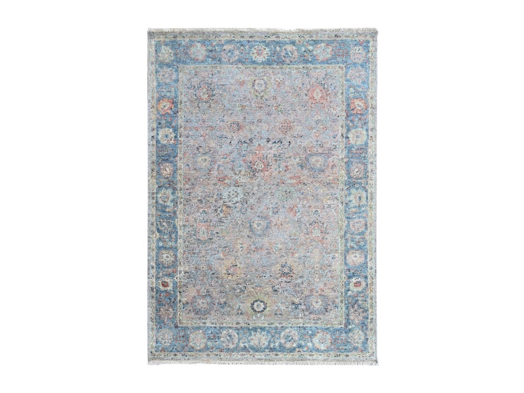 Pink 4'11" x 7'1" Oushak And Peshawar Hand knotted Wool Rug - Sku: O010420