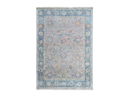 Pink 4'11" x 7'1" Oushak And Peshawar Hand knotted Wool Rug - Sku: O010420