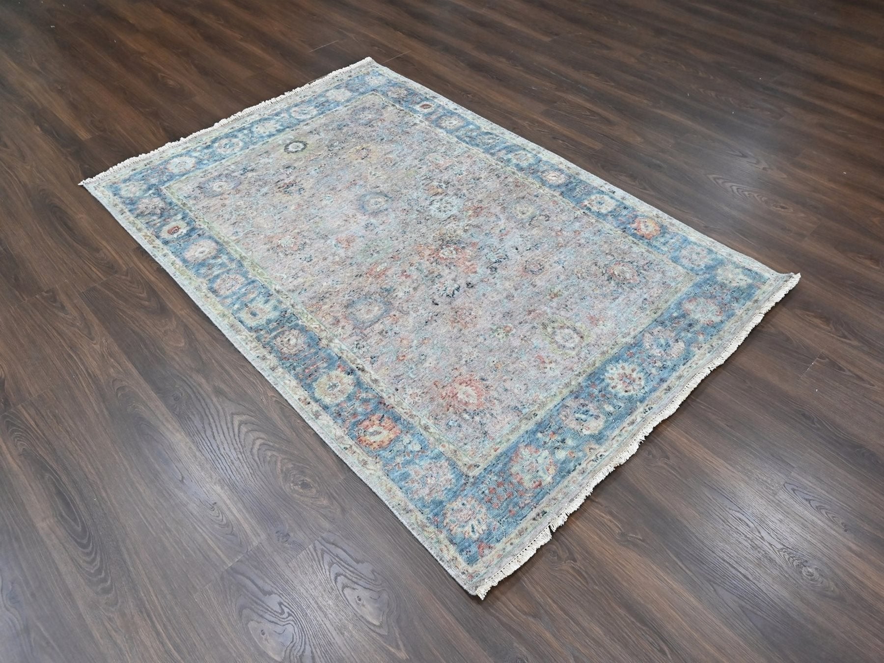 Pink 4'11" x 7'1" Oushak And Peshawar Hand knotted Wool Rug - Sku: O010420
