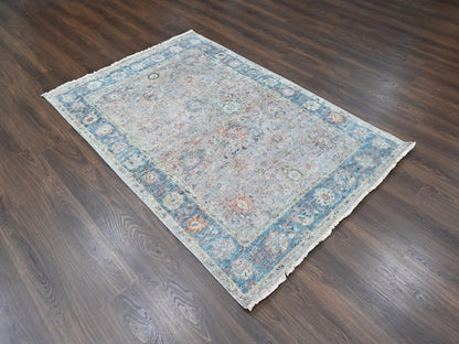 Pink 4'11" x 7'1" Oushak And Peshawar Hand knotted Wool Rug - Sku: O010420
