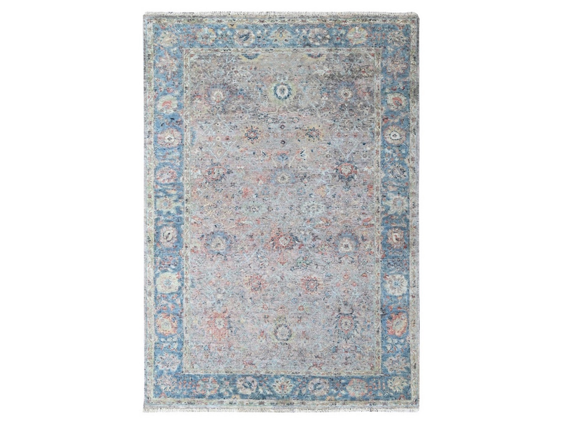 Pink 6'0" x 8'10" Oushak And Peshawar Hand knotted Wool Rug - Sku: O010421