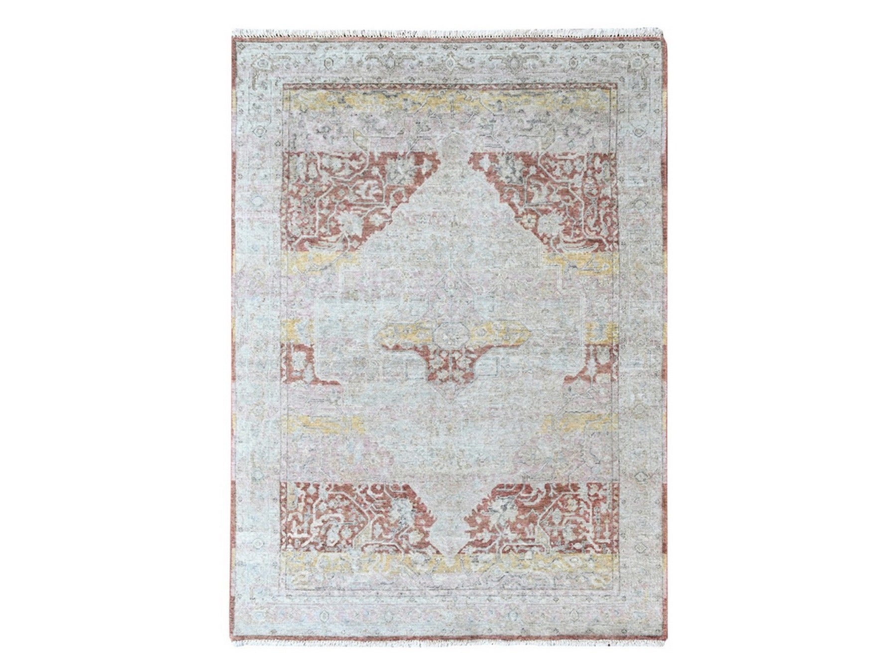 Ivory 4'11" x 7'1" Oushak And Peshawar Hand knotted Wool Rug - Sku: O010422