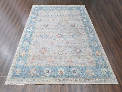 Mahal Oushak hand-knotted wool rug in Pink & Light Blue, 12' x 14'9" — SKU O010424 (view 2)