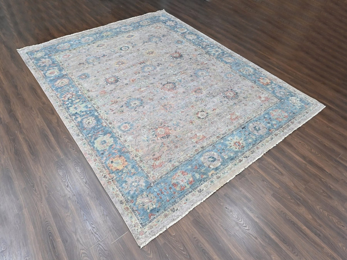 Mahal Oushak hand-knotted wool rug in Pink & Light Blue, 12' x 14'9" — SKU O010424 (view 3)