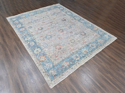 Mahal Oushak hand-knotted wool rug in Pink & Light Blue, 12' x 14'9" — SKU O010424 (view 3)