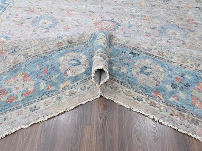 Mahal Oushak hand-knotted wool rug in Pink & Light Blue, 12' x 14'9" — SKU O010424 (view 5)