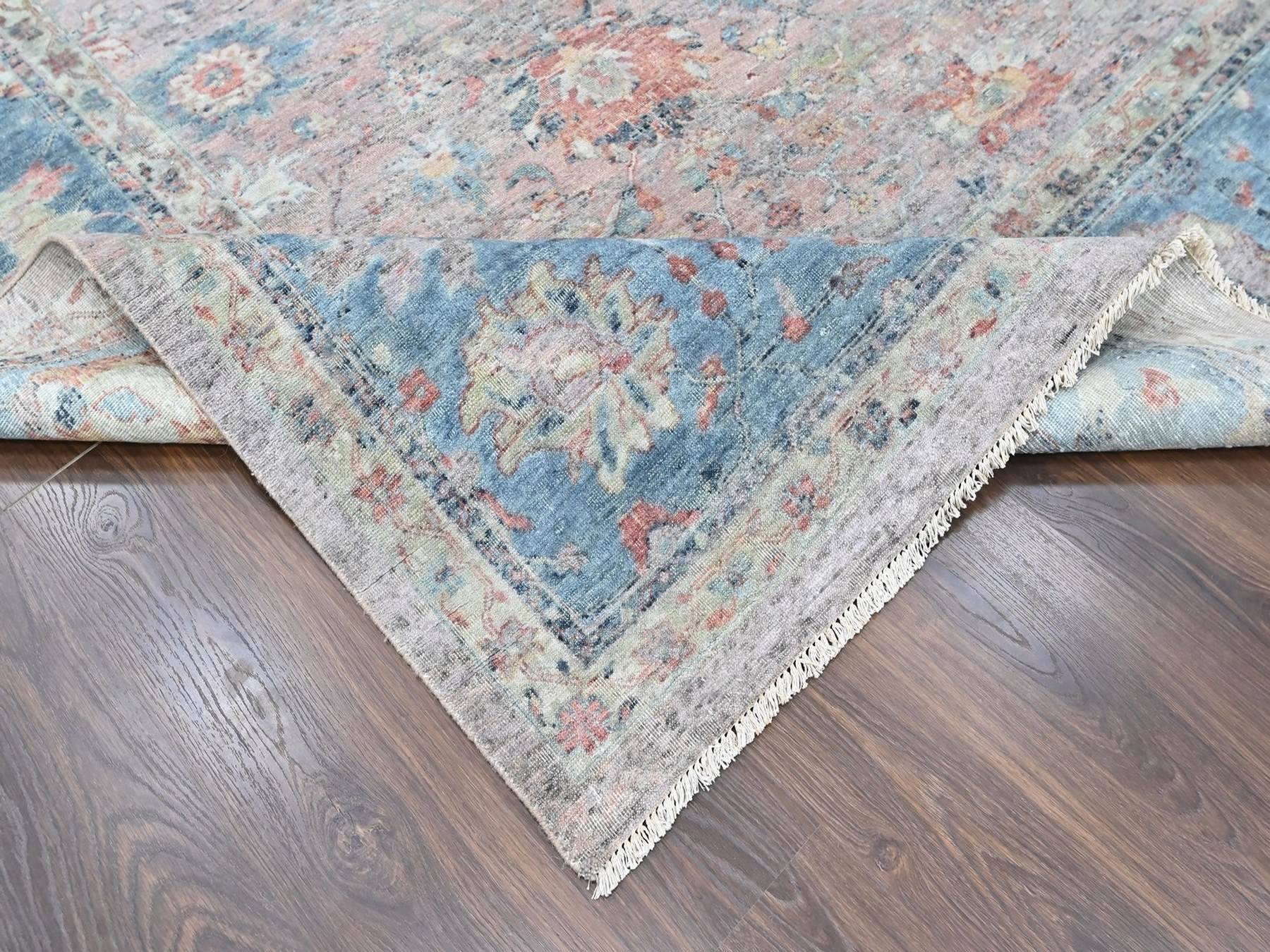 Mahal Oushak hand-knotted wool rug in Pink & Light Blue, 12' x 14'9" — SKU O010424 (view 6)