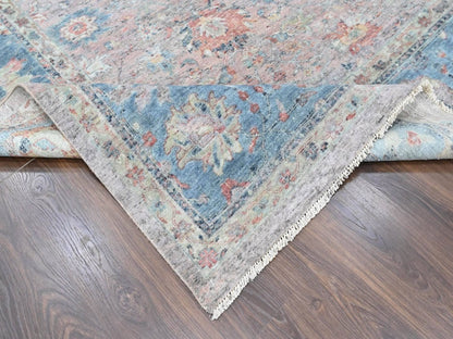 Mahal Oushak hand-knotted wool rug in Pink & Light Blue, 12' x 14'9" — SKU O010424 (view 6)