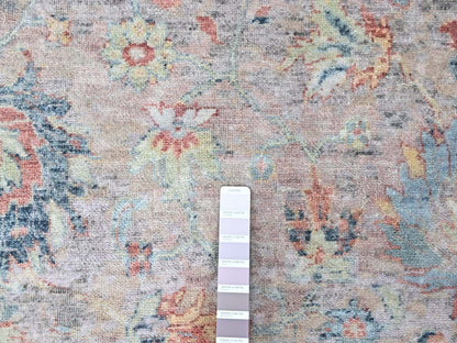 Mahal Oushak hand-knotted wool rug in Pink & Light Blue, 12' x 14'9" — SKU O010424 (view 7)