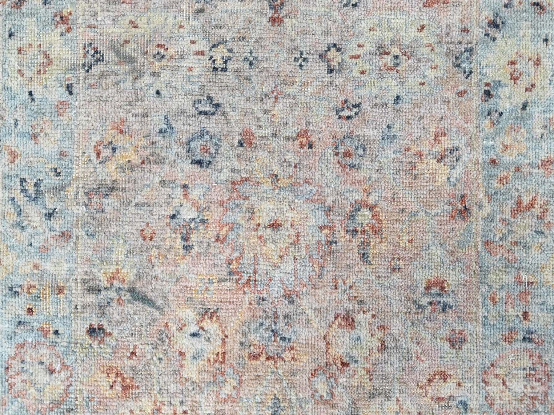 Mahal Oushak hand-knotted wool rug in Pink & Light Blue, 2' x 3' — SKU O010425 (view 4)