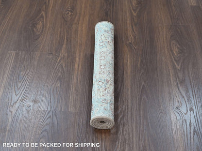 Mahal Oushak hand-knotted wool rug in Pink & Light Blue, 2' x 3' — SKU O010425 (view 5)