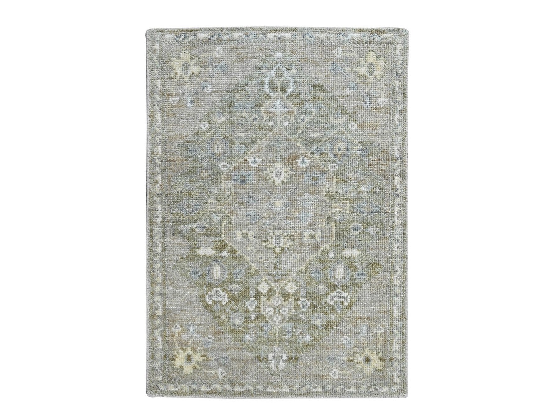 Green 1'11" x 2'10" Oushak And Peshawar Hand knotted Wool Rug - Sku: O010427