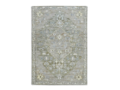 Green 1'11" x 2'10" Oushak And Peshawar Hand knotted Wool Rug - Sku: O010427