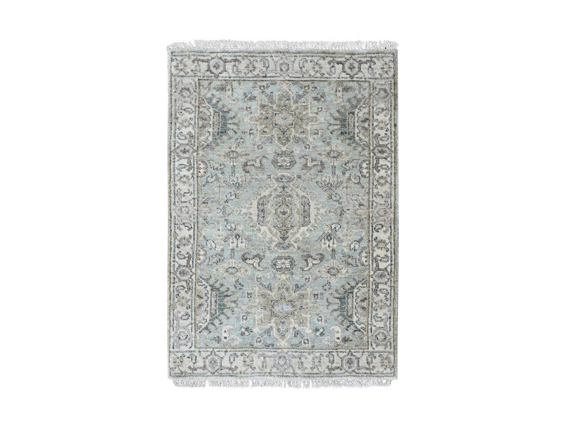 Green 2'0" x 2'11" Heriz Hand knotted Wool Rug - Sku: O010428
