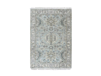 Green 2'0" x 2'11" Heriz Hand knotted Wool Rug - Sku: O010428