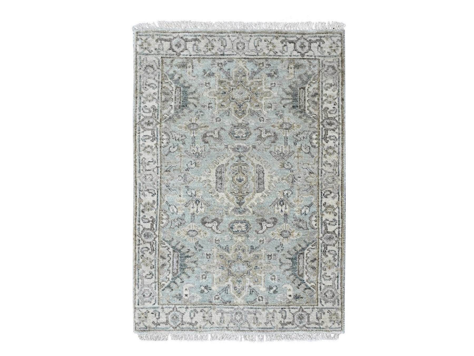 Green 1'11" x 2'11" Heriz Hand knotted Wool Rug - Sku: O010429