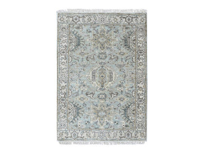 Green 1'11" x 2'11" Heriz Hand knotted Wool Rug - Sku: O010429