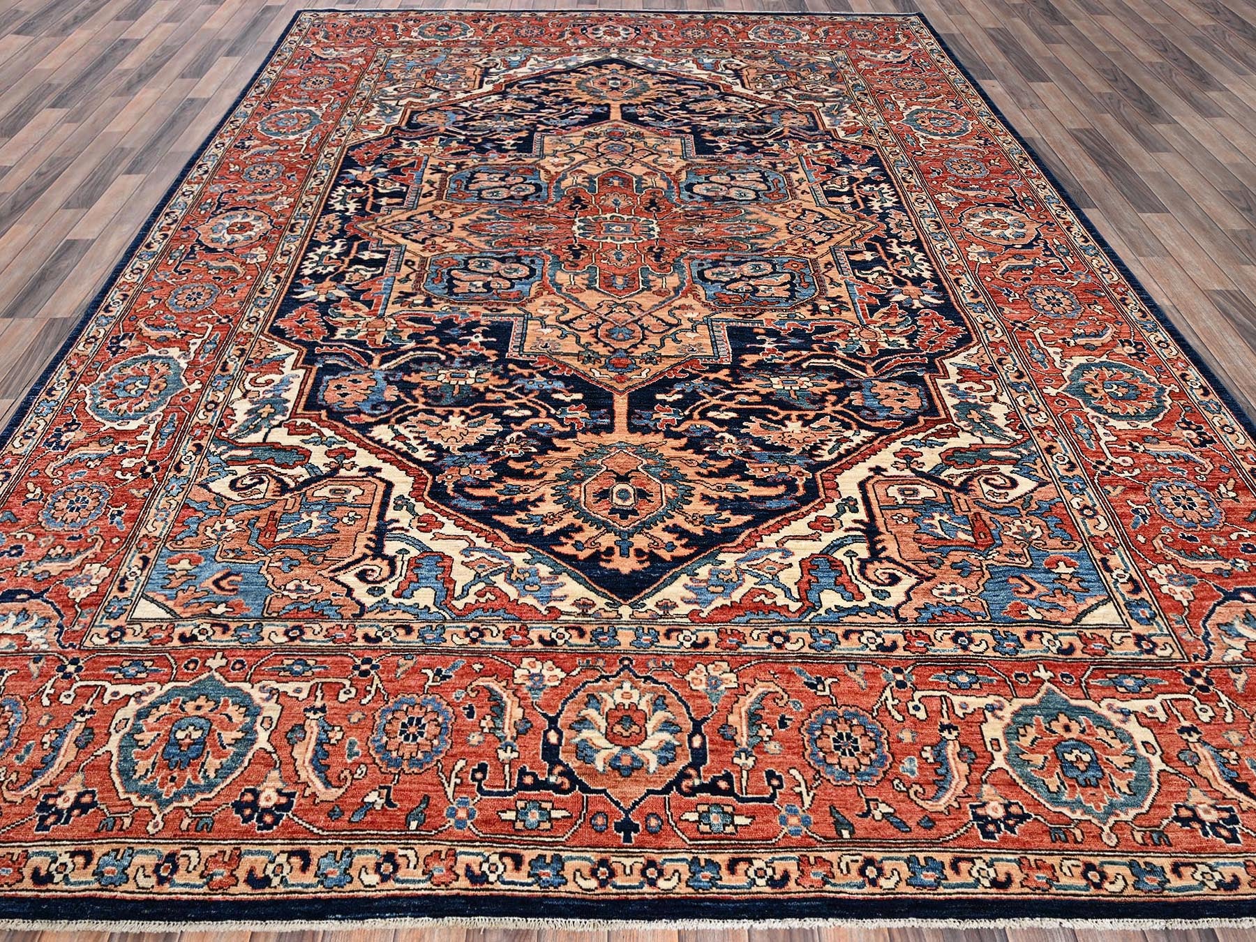 Blue 9'0" x 12'1" Tribal & Geometric Hand knotted Wool Rug - Sku: O01042