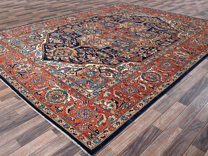 Blue 9'0" x 12'1" Tribal & Geometric Hand knotted Wool Rug - Sku: O01042