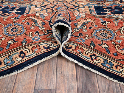 Heriz Tribal & Geometric hand-knotted wool rug in Blue & Orange, 9' x 12'1" — SKU O01042 (view 5)