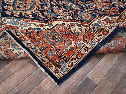 Blue 9'0" x 12'1" Tribal & Geometric Hand knotted Wool Rug - Sku: O01042