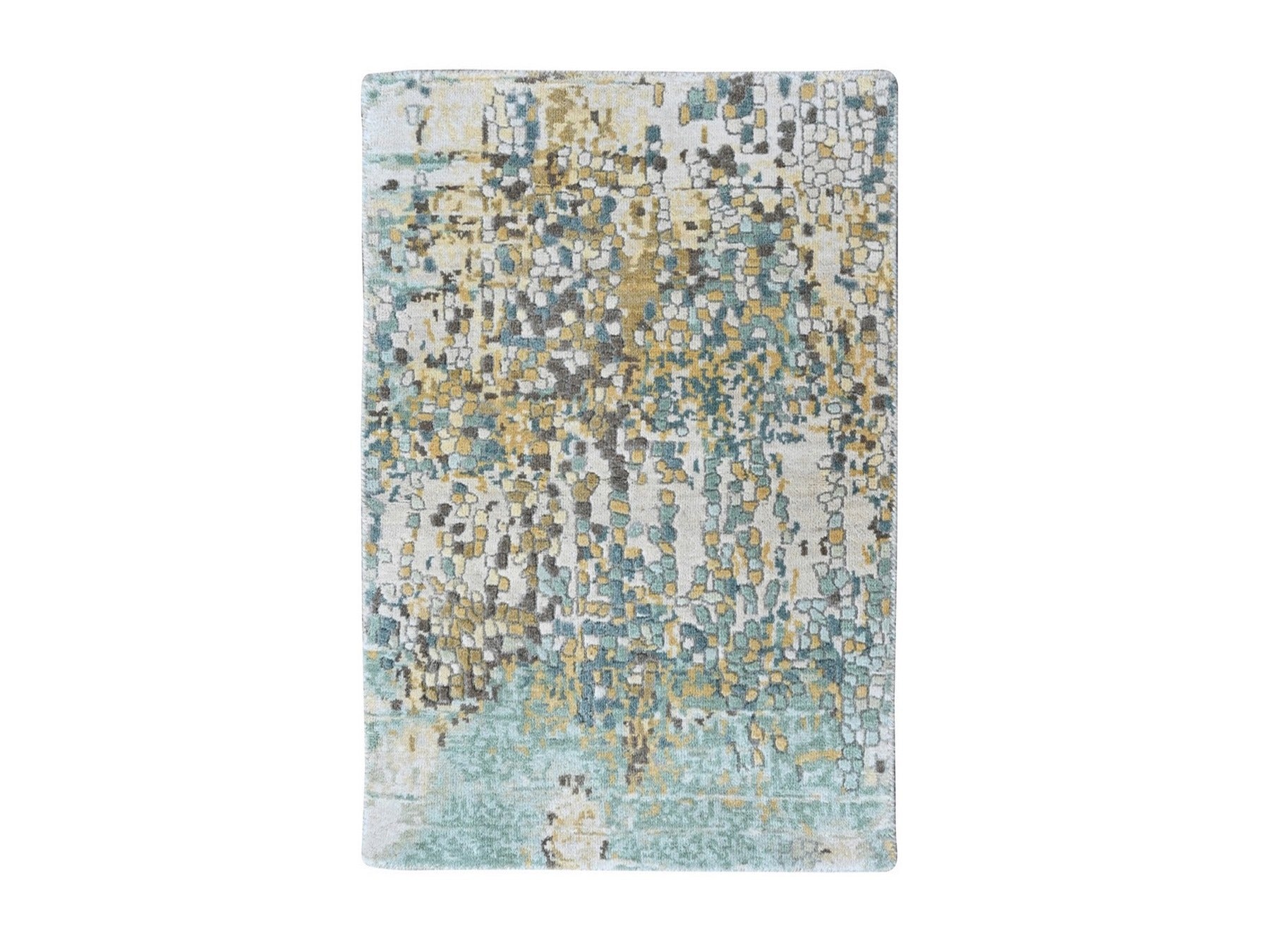 Green 1'10" x 2'11" Modern and Contemporary Hand knotted Wool/Silk Rug - Sku: O010430