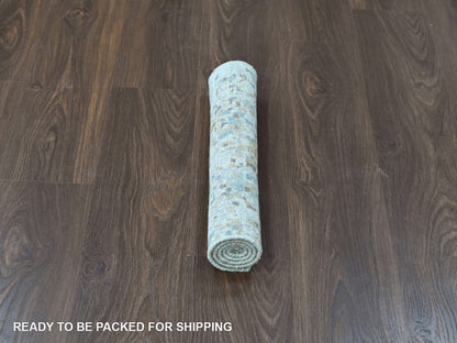 Green 1'10" x 2'11" Modern and Contemporary Hand knotted Wool/Silk Rug - Sku: O010430