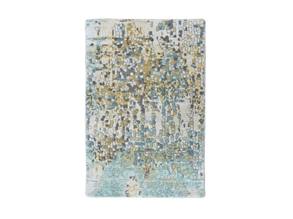 Green 1'11" x 2'11" Modern and Contemporary Hand knotted Wool/Silk Rug - Sku: O010431