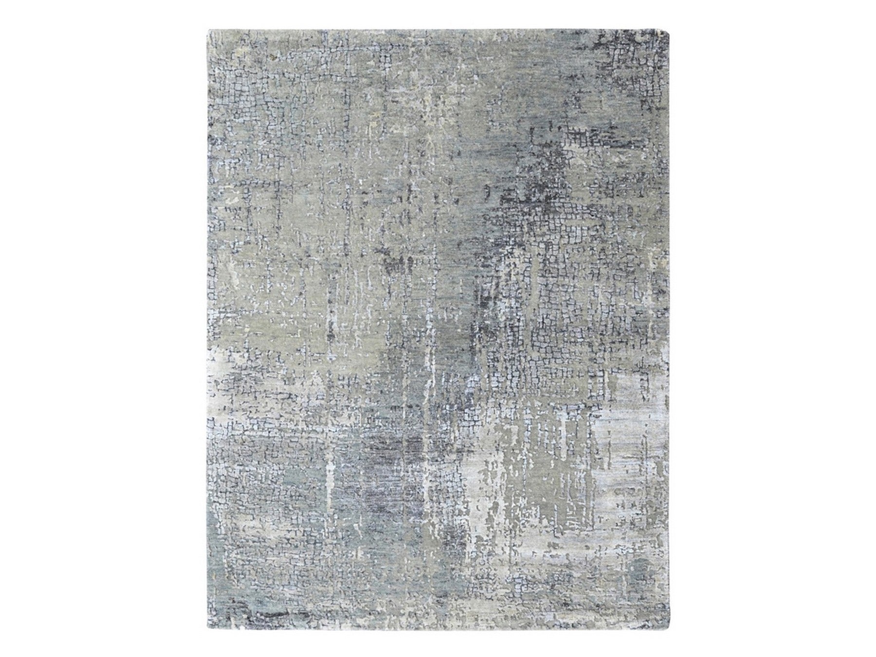 Ivory 5'0" x 6'11" Modern and Contemporary Hand knotted Wool/Silk Rug - Sku: O010437