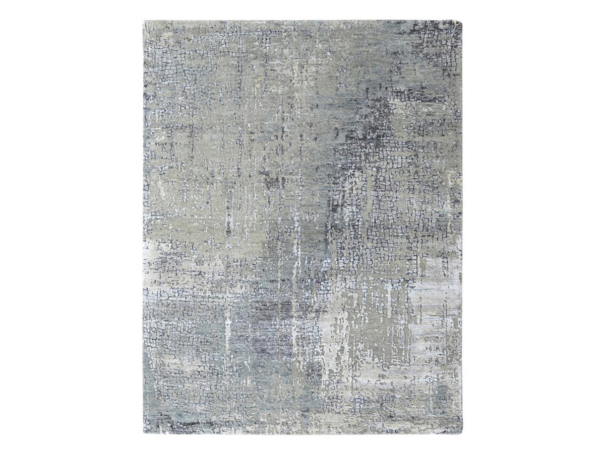 Modern / Contemporary hand-knotted wool/silk rug in Ivory, 5' x 6'11" — SKU O010437