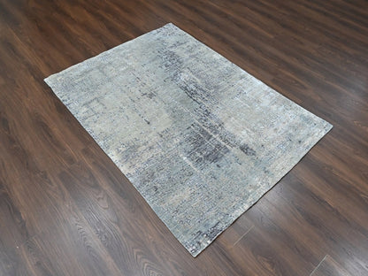Modern / Contemporary hand-knotted wool/silk rug in Ivory, 5' x 6'11" — SKU O010437 (view 2)