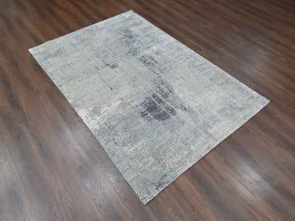 Modern / Contemporary hand-knotted wool/silk rug in Gray, 6'1" x 9' — SKU O010438 (view 2)