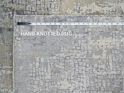 Modern / Contemporary hand-knotted wool/silk rug in Gray, 6'1" x 9' — SKU O010438 (view 8)