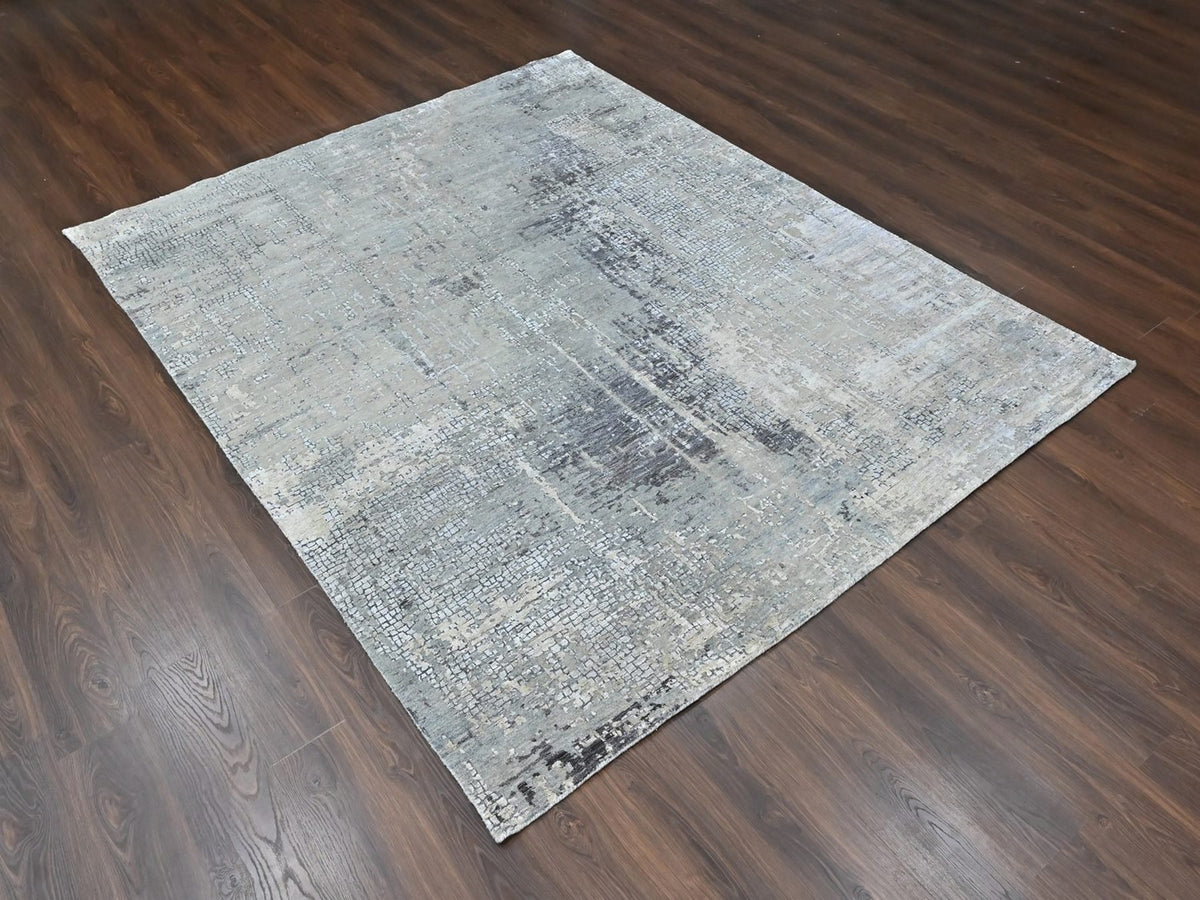 Modern / Contemporary hand-knotted wool/silk rug in Gray, 8' x 9'9" — SKU O010439 (view 3)