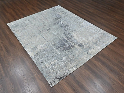 Modern / Contemporary hand-knotted wool/silk rug in Gray, 8' x 9'9" — SKU O010439 (view 3)