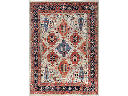 Qashqai Tribal & Geometric hand-knotted wool rug in Gray & Midnight Blue, 8'10" x 11'10" — SKU O01043