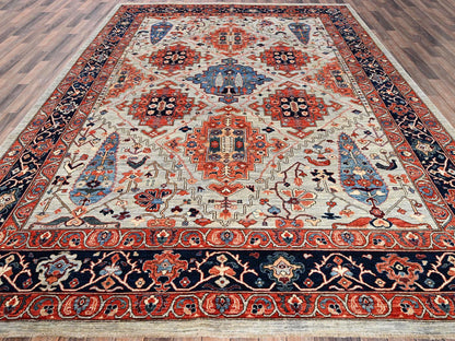Qashqai Tribal & Geometric hand-knotted wool rug in Gray & Midnight Blue, 8'10" x 11'10" — SKU O01043 (view 2)