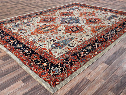 Qashqai Tribal & Geometric hand-knotted wool rug in Gray & Midnight Blue, 8'10" x 11'10" — SKU O01043 (view 3)
