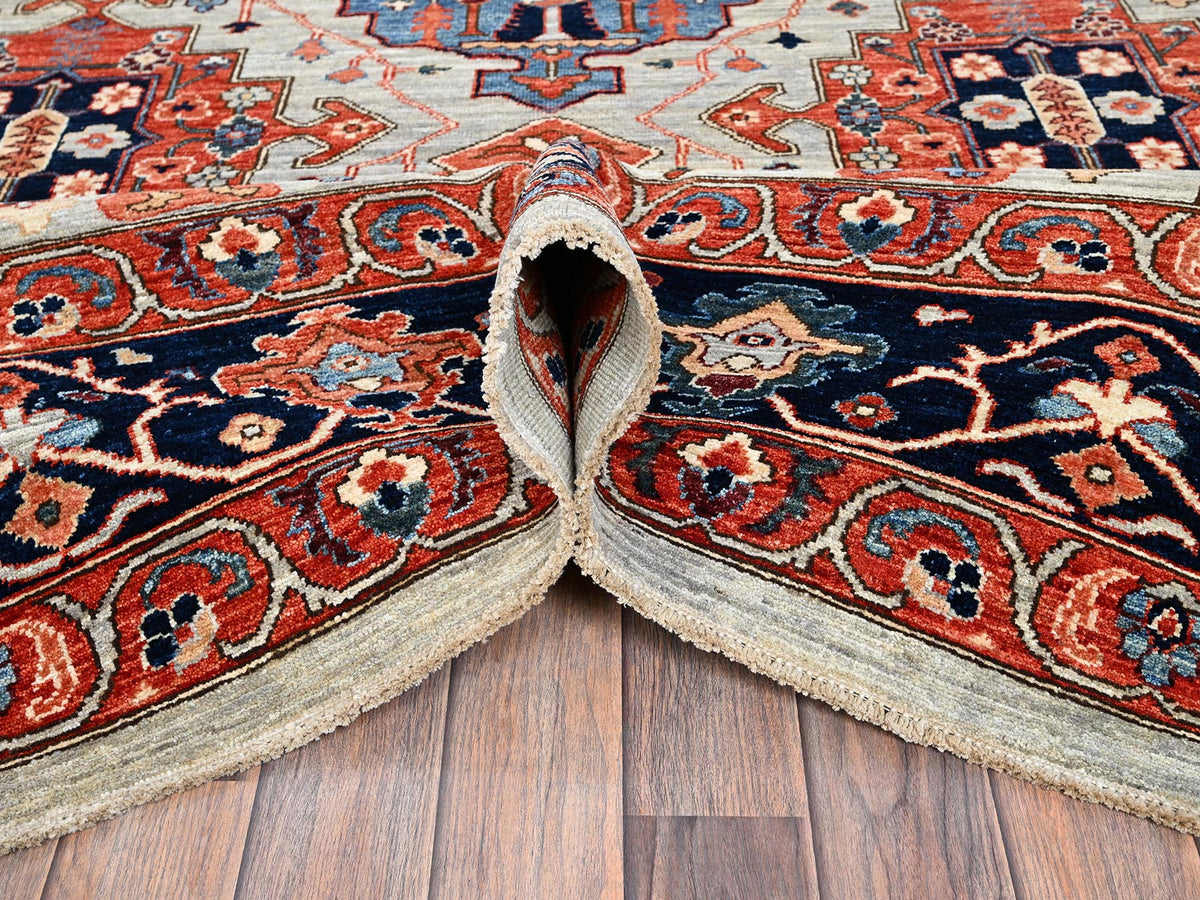 Qashqai Tribal & Geometric hand-knotted wool rug in Gray & Midnight Blue, 8'10" x 11'10" — SKU O01043 (view 5)