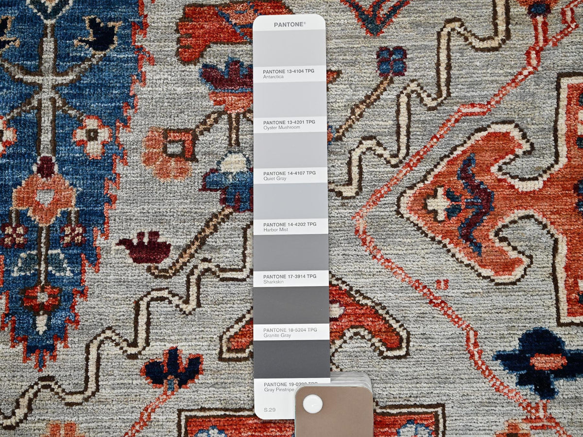 Qashqai Tribal & Geometric hand-knotted wool rug in Gray & Midnight Blue, 8'10" x 11'10" — SKU O01043 (view 7)